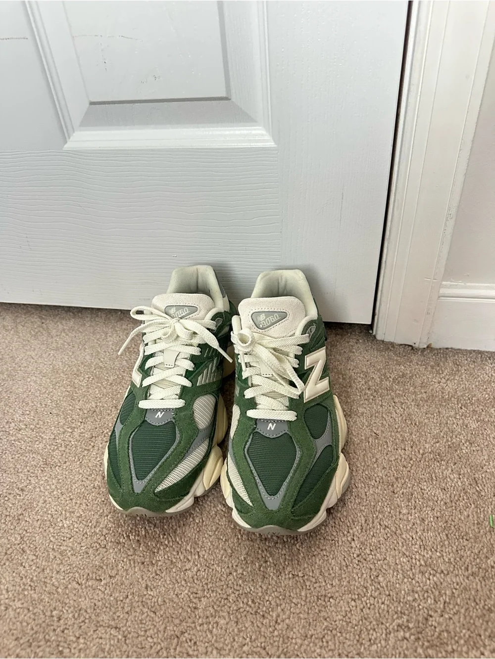 New Balance 9060 Green and Cream Sneakers